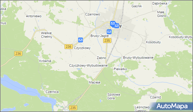 mapa Żabno gmina Brusy, Żabno gmina Brusy na mapie Targeo