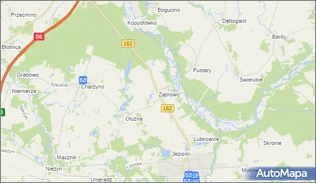 mapa Ząbrowo gmina Gościno, Ząbrowo gmina Gościno na mapie Targeo