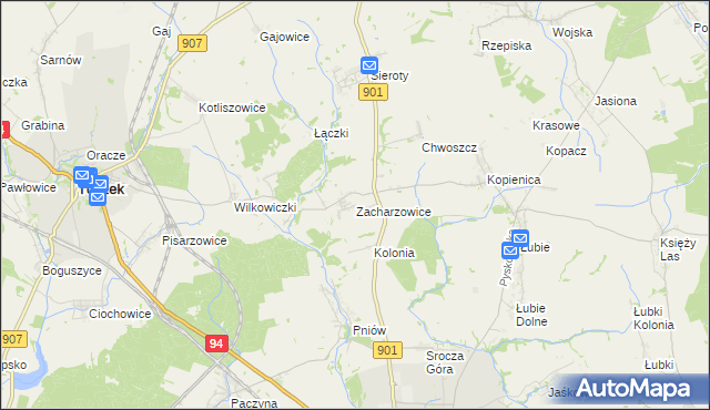 mapa Zacharzowice, Zacharzowice na mapie Targeo