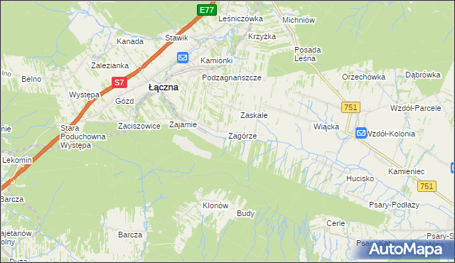 mapa Zagórze gmina Łączna, Zagórze gmina Łączna na mapie Targeo