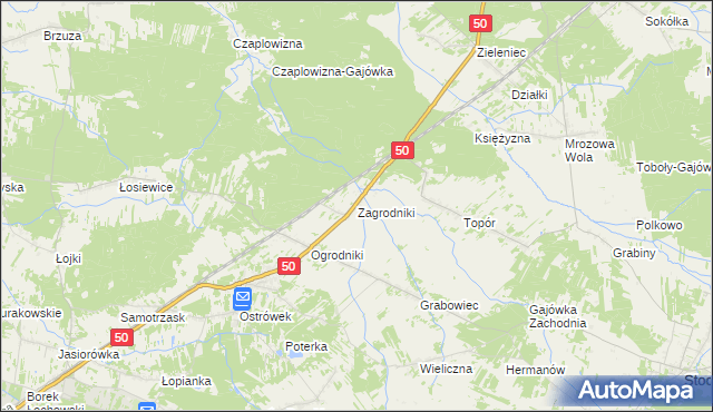 mapa Zagrodniki gmina Łochów, Zagrodniki gmina Łochów na mapie Targeo