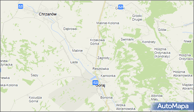 mapa Zagrody gmina Goraj, Zagrody gmina Goraj na mapie Targeo