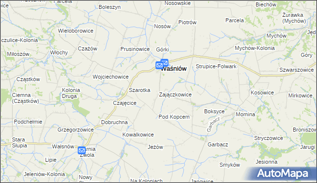 mapa Zajączkowice gmina Waśniów, Zajączkowice gmina Waśniów na mapie Targeo
