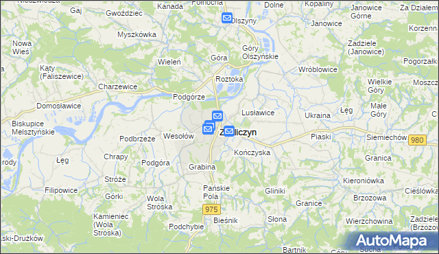 mapa Zakliczyn powiat tarnowski, Zakliczyn powiat tarnowski na mapie Targeo