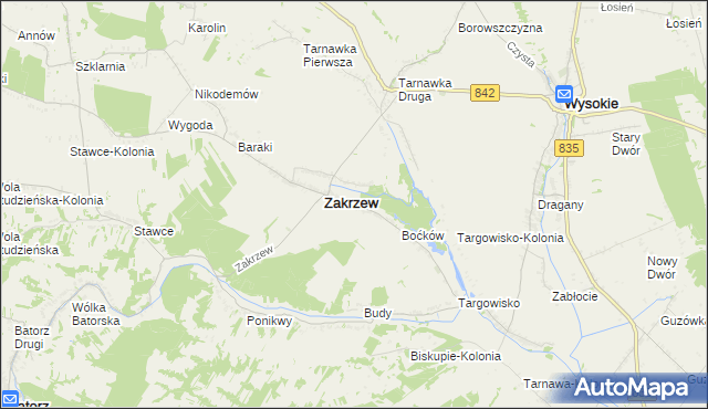 mapa Zakrzew-Kolonia gmina Zakrzew, Zakrzew-Kolonia gmina Zakrzew na mapie Targeo