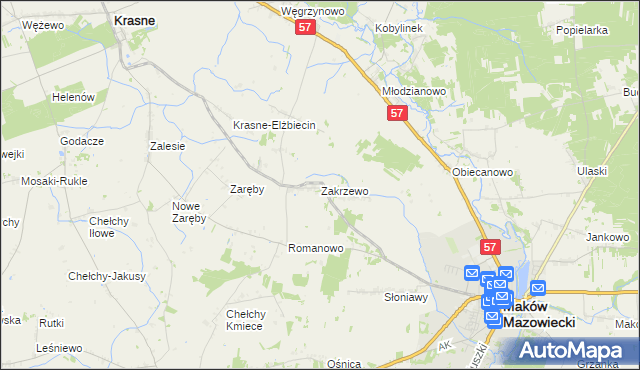 mapa Zakrzewo gmina Karniewo, Zakrzewo gmina Karniewo na mapie Targeo