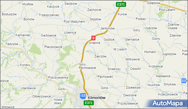 mapa Zakrzów gmina Klimontów, Zakrzów gmina Klimontów na mapie Targeo
