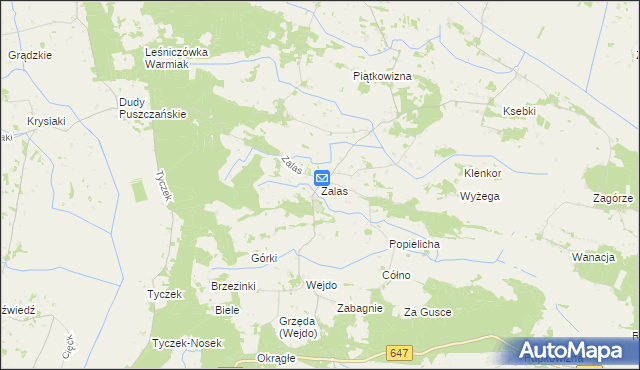 mapa Zalas gmina Łyse, Zalas gmina Łyse na mapie Targeo