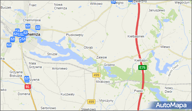mapa Zalesie gmina Chełmża, Zalesie gmina Chełmża na mapie Targeo