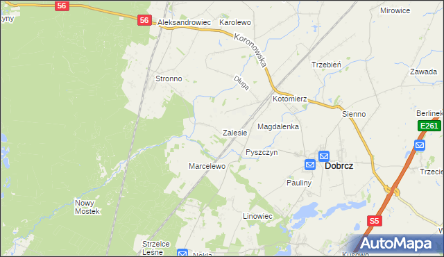 mapa Zalesie gmina Dobrcz, Zalesie gmina Dobrcz na mapie Targeo