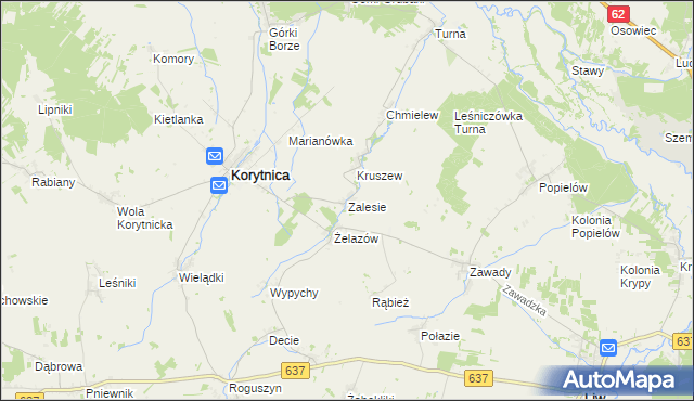 mapa Zalesie gmina Korytnica, Zalesie gmina Korytnica na mapie Targeo