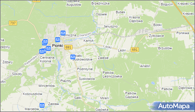 mapa Zalesie gmina Pionki, Zalesie gmina Pionki na mapie Targeo