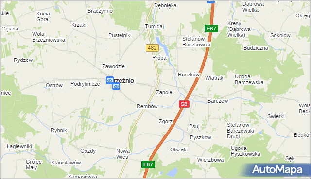 mapa Zapole gmina Brzeźnio, Zapole gmina Brzeźnio na mapie Targeo