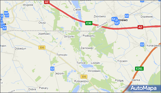 mapa Żarnowiec gmina Dopiewo, Żarnowiec gmina Dopiewo na mapie Targeo