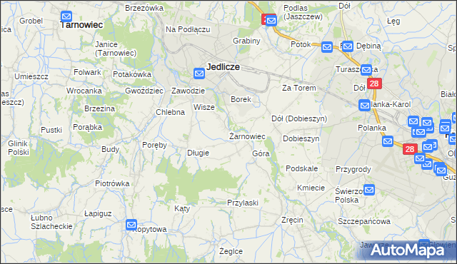 mapa Żarnowiec gmina Jedlicze, Żarnowiec gmina Jedlicze na mapie Targeo