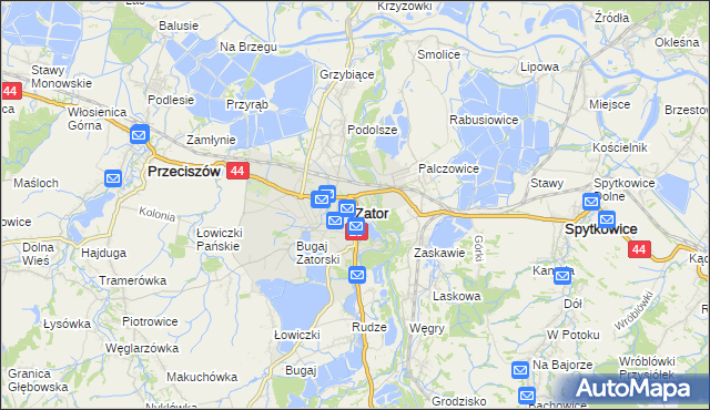 mapa Zator powiat oświęcimski, Zator powiat oświęcimski na mapie Targeo