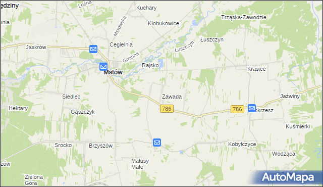 mapa Zawada gmina Mstów, Zawada gmina Mstów na mapie Targeo