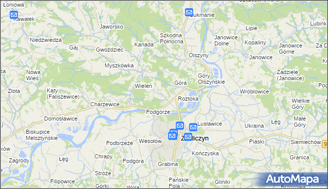 mapa Zawada Lanckorońska, Zawada Lanckorońska na mapie Targeo