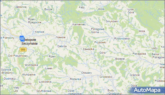 mapa Zawadka gmina Strzyżów, Zawadka gmina Strzyżów na mapie Targeo