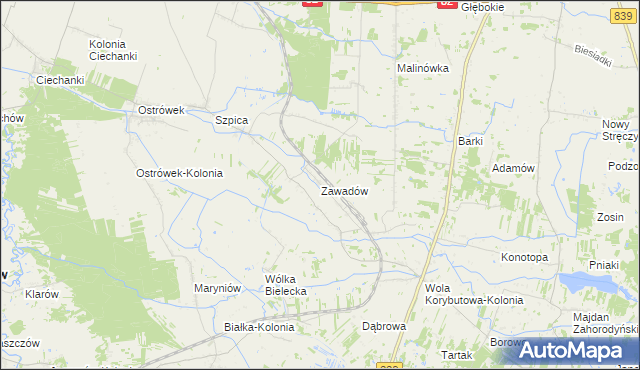 mapa Zawadów gmina Puchaczów, Zawadów gmina Puchaczów na mapie Targeo