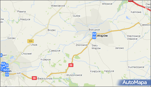 mapa Zborowice gmina Wiązów, Zborowice gmina Wiązów na mapie Targeo