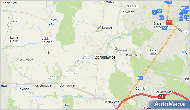 mapa Zbrosławice, Zbrosławice na mapie Targeo