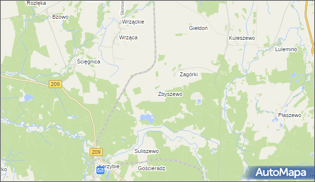 mapa Zbyszewo gmina Kobylnica, Zbyszewo gmina Kobylnica na mapie Targeo