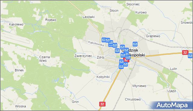 mapa Zdrój gmina Grodzisk Wielkopolski, Zdrój gmina Grodzisk Wielkopolski na mapie Targeo