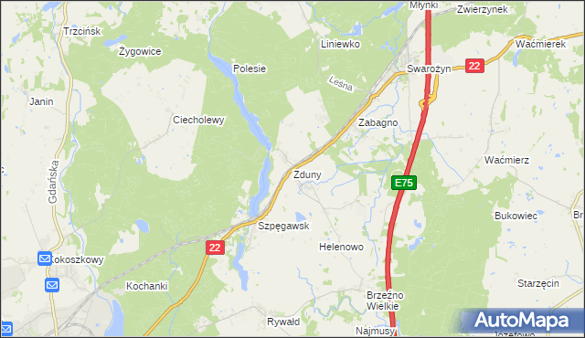 mapa Zduny gmina Starogard Gdański, Zduny gmina Starogard Gdański na mapie Targeo