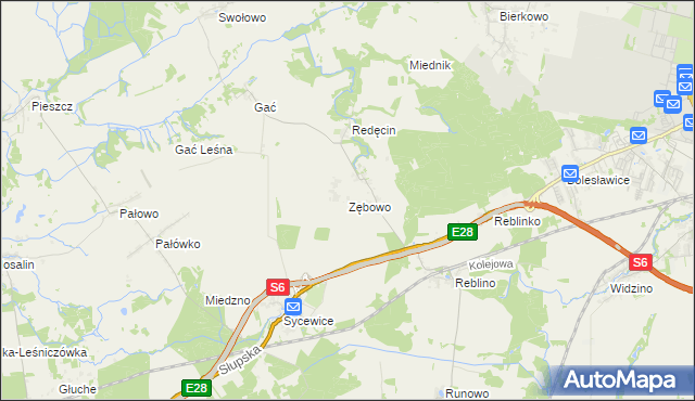 mapa Zębowo gmina Kobylnica, Zębowo gmina Kobylnica na mapie Targeo