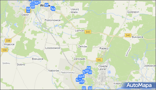 mapa Żerków gmina Brzeg Dolny, Żerków gmina Brzeg Dolny na mapie Targeo