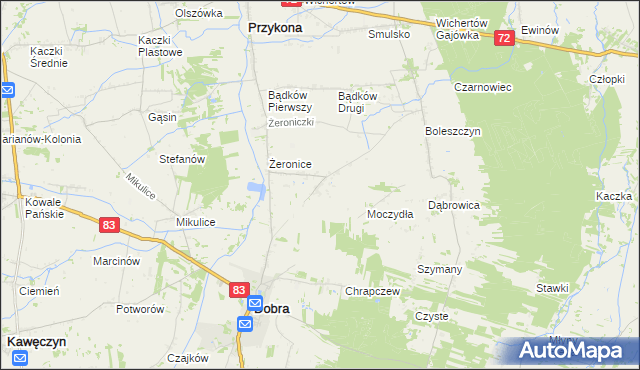 mapa Żeronice Kolonia, Żeronice Kolonia na mapie Targeo