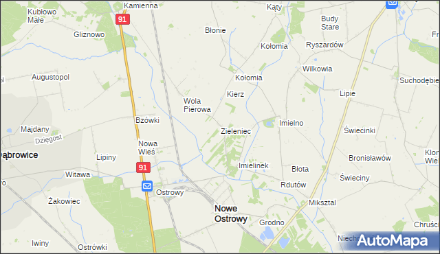 mapa Zieleniec gmina Nowe Ostrowy, Zieleniec gmina Nowe Ostrowy na mapie Targeo