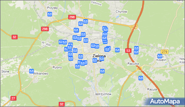 mapa Zielona Góra, Zielona Góra na mapie Targeo