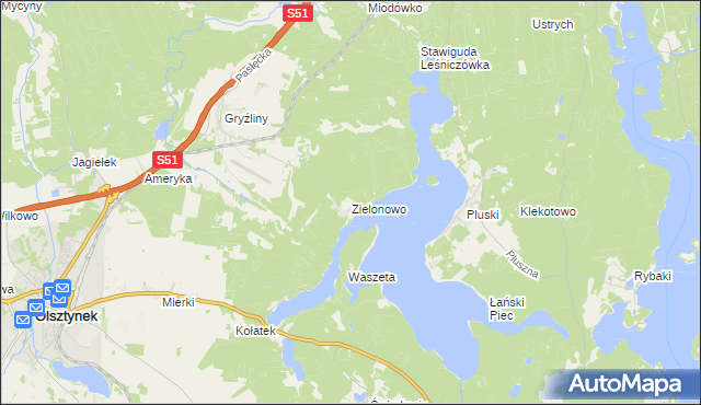 mapa Zielonowo gmina Stawiguda, Zielonowo gmina Stawiguda na mapie Targeo