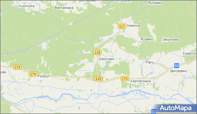 mapa Zielonowo gmina Wieleń, Zielonowo gmina Wieleń na mapie Targeo