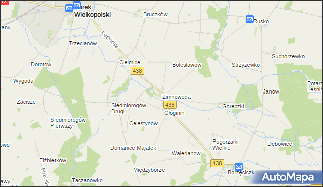 mapa Zimnowoda gmina Borek Wielkopolski, Zimnowoda gmina Borek Wielkopolski na mapie Targeo