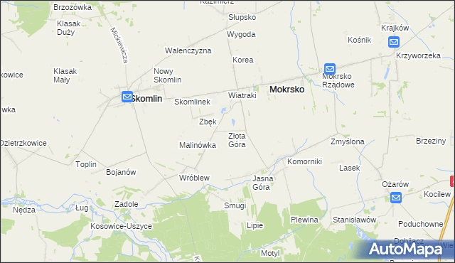 mapa Złota Góra gmina Skomlin, Złota Góra gmina Skomlin na mapie Targeo