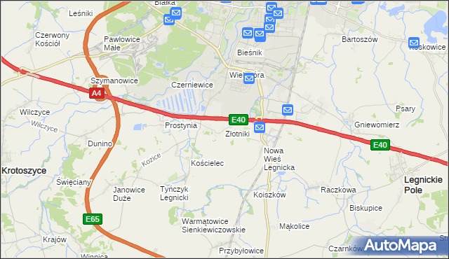 mapa Złotniki gmina Krotoszyce, Złotniki gmina Krotoszyce na mapie Targeo