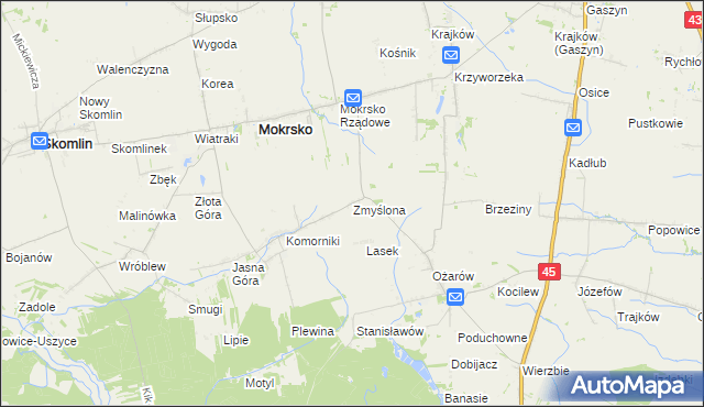 mapa Zmyślona gmina Mokrsko, Zmyślona gmina Mokrsko na mapie Targeo