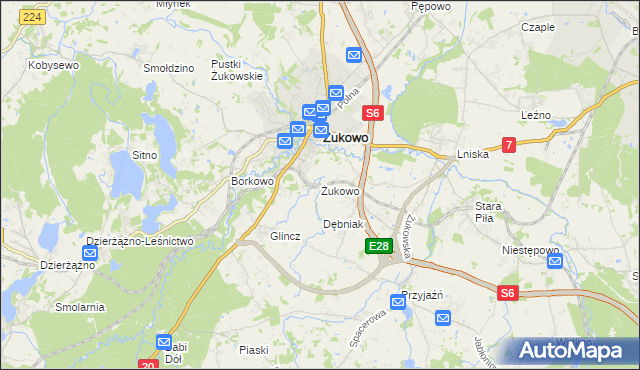 mapa Żukowo powiat kartuski, Żukowo powiat kartuski na mapie Targeo