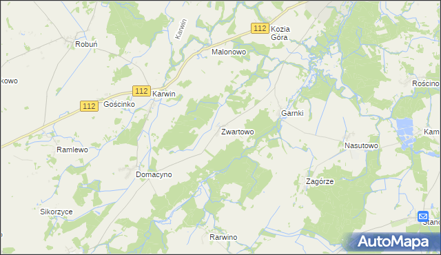 mapa Zwartowo gmina Karlino, Zwartowo gmina Karlino na mapie Targeo