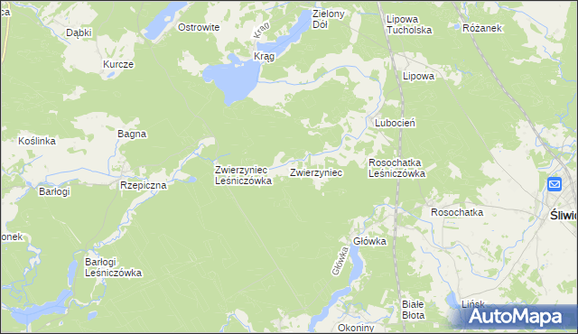 mapa Zwierzyniec gmina Śliwice, Zwierzyniec gmina Śliwice na mapie Targeo