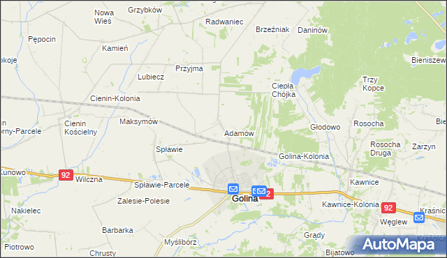 mapa Adamów gmina Golina, Adamów gmina Golina na mapie Targeo