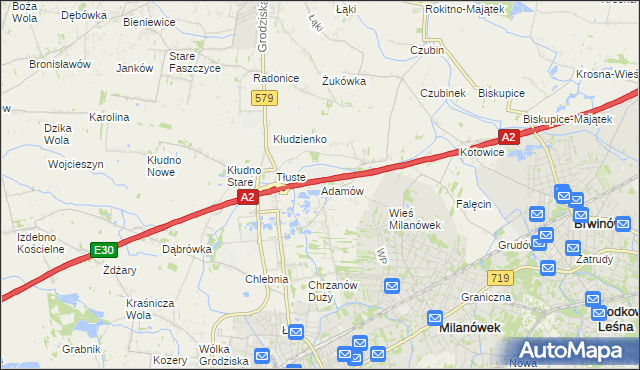 mapa Adamów gmina Grodzisk Mazowiecki, Adamów gmina Grodzisk Mazowiecki na mapie Targeo