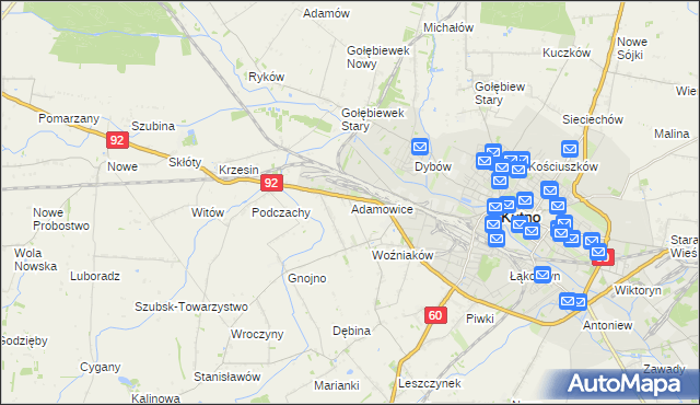 mapa Adamowice gmina Kutno, Adamowice gmina Kutno na mapie Targeo