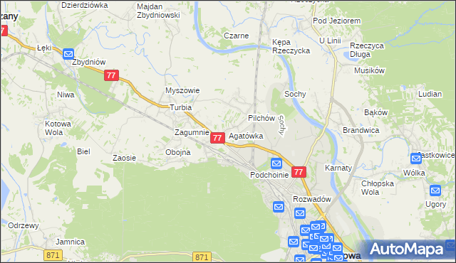 mapa Agatówka gmina Zaleszany, Agatówka gmina Zaleszany na mapie Targeo