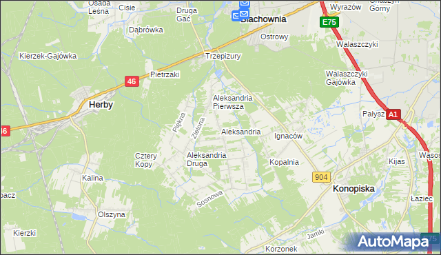 mapa Aleksandria gmina Konopiska, Aleksandria gmina Konopiska na mapie Targeo