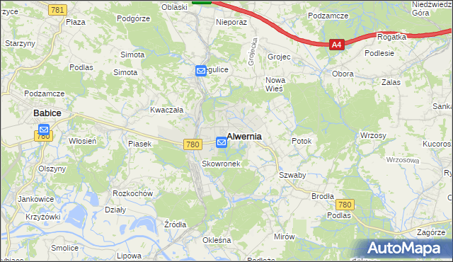 mapa Alwernia, Alwernia na mapie Targeo