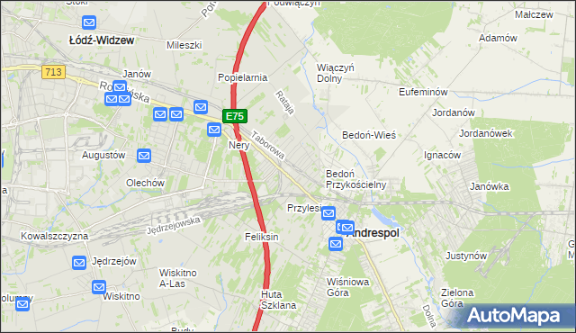 mapa Andrzejów gmina Łódź, Andrzejów gmina Łódź na mapie Targeo